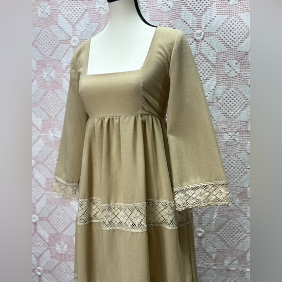 Vintage 70s Romantic Prairie Lace Trim Empire Maxi Dress – Handcrafted - Picture 13 of 14